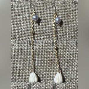 Gold and Cream Pearl Chain Earrings